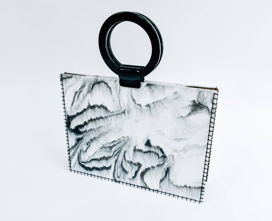 White and Black Cloudy Swirl Clutch Bag