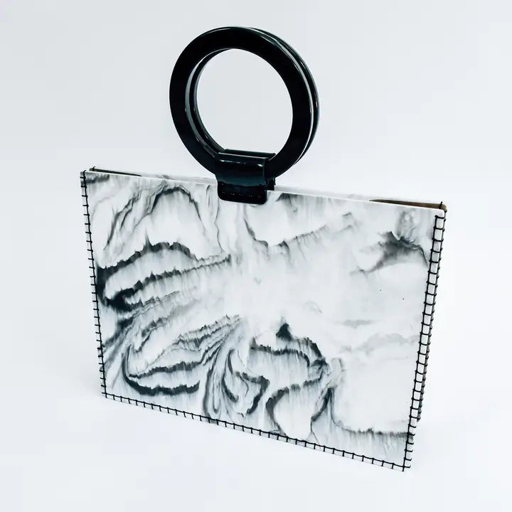 Marble Luxe Resin Handle Handbag | Statement Fashion Accessory