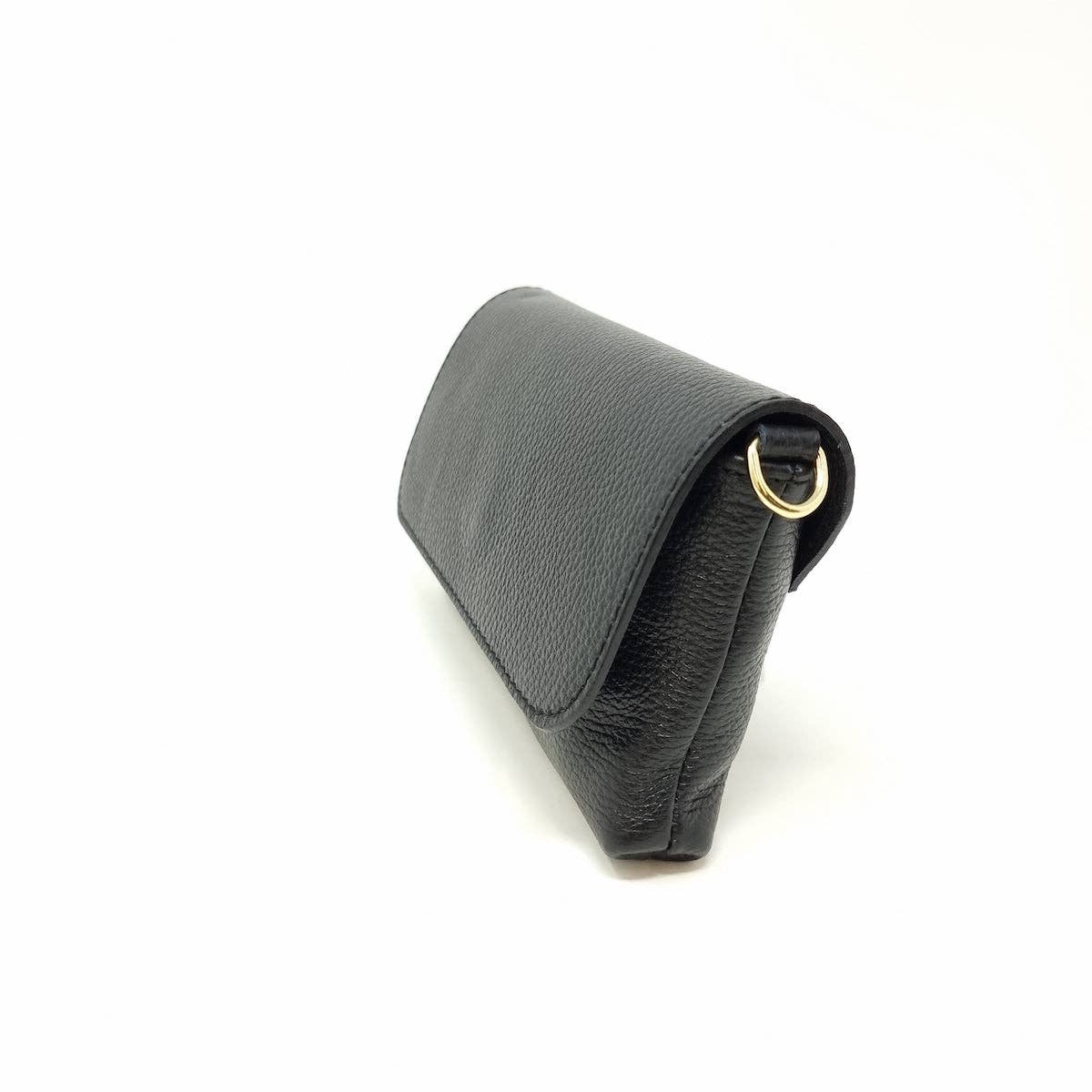 Italian Leather Crossbody Clutch with Chain Strap: Navy Blue