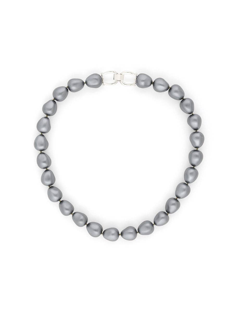Gray pearl necklace on a white background