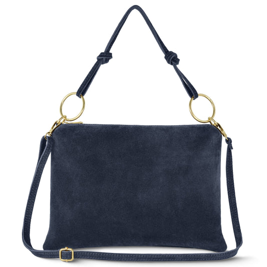 Italian Genuine Suede Shoulder Bag | Modena: Dark Blue Suede