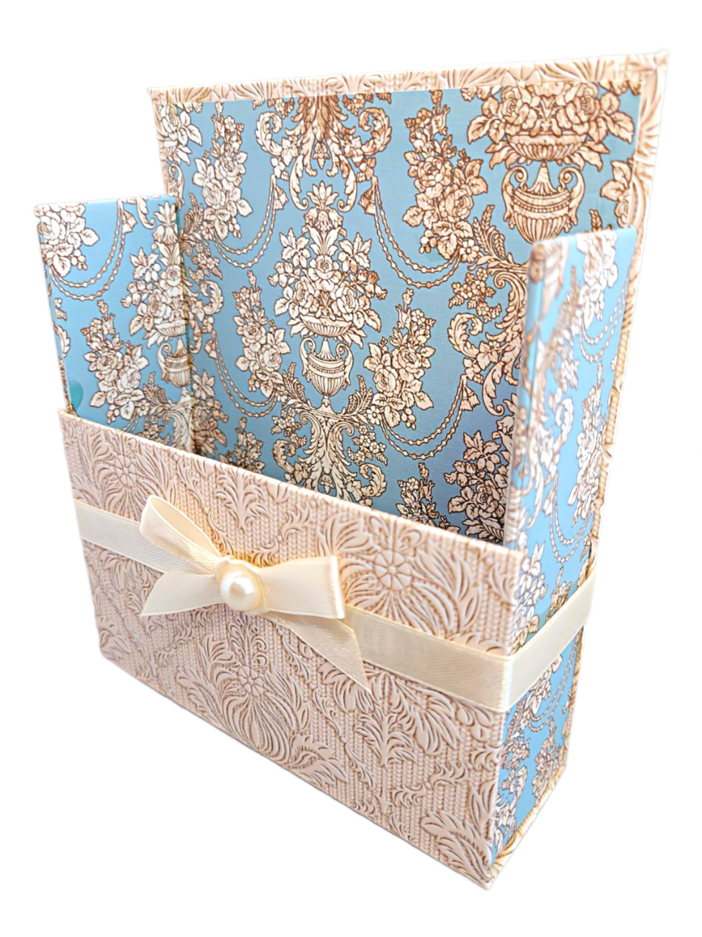 42-Pc Stationery Gift Box Set w/Desk Organizer, Blue & Ivory