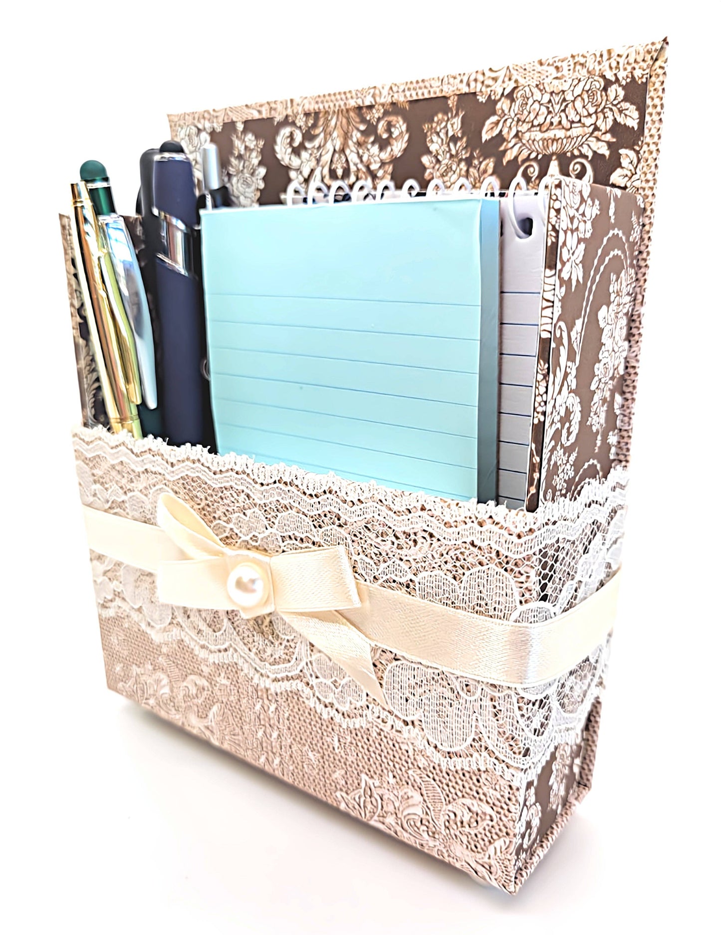 42-Pc Stationery Gift Box Set w/Desk Organizer, Vintage Lace