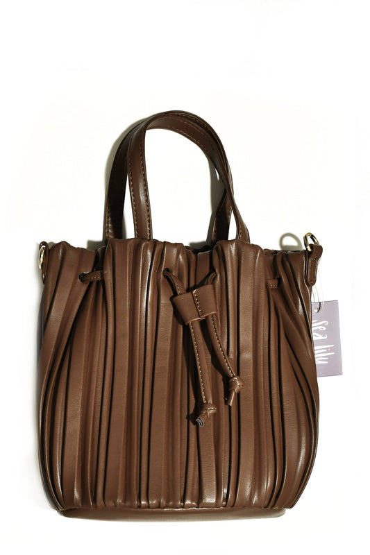 Pleated Vegan Leather Top Handle Bag
