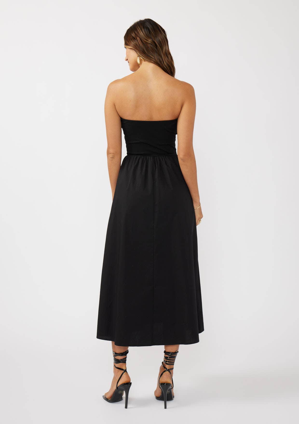 Strapless Tube Maxi Dress with Side Pockets: Black / L
