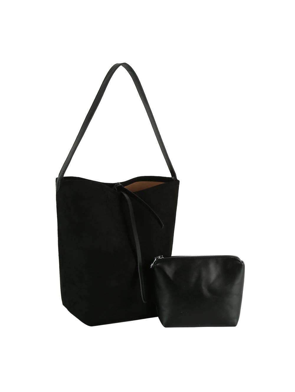 2 in 1 Suede Bucket Bag with Clutch: Black