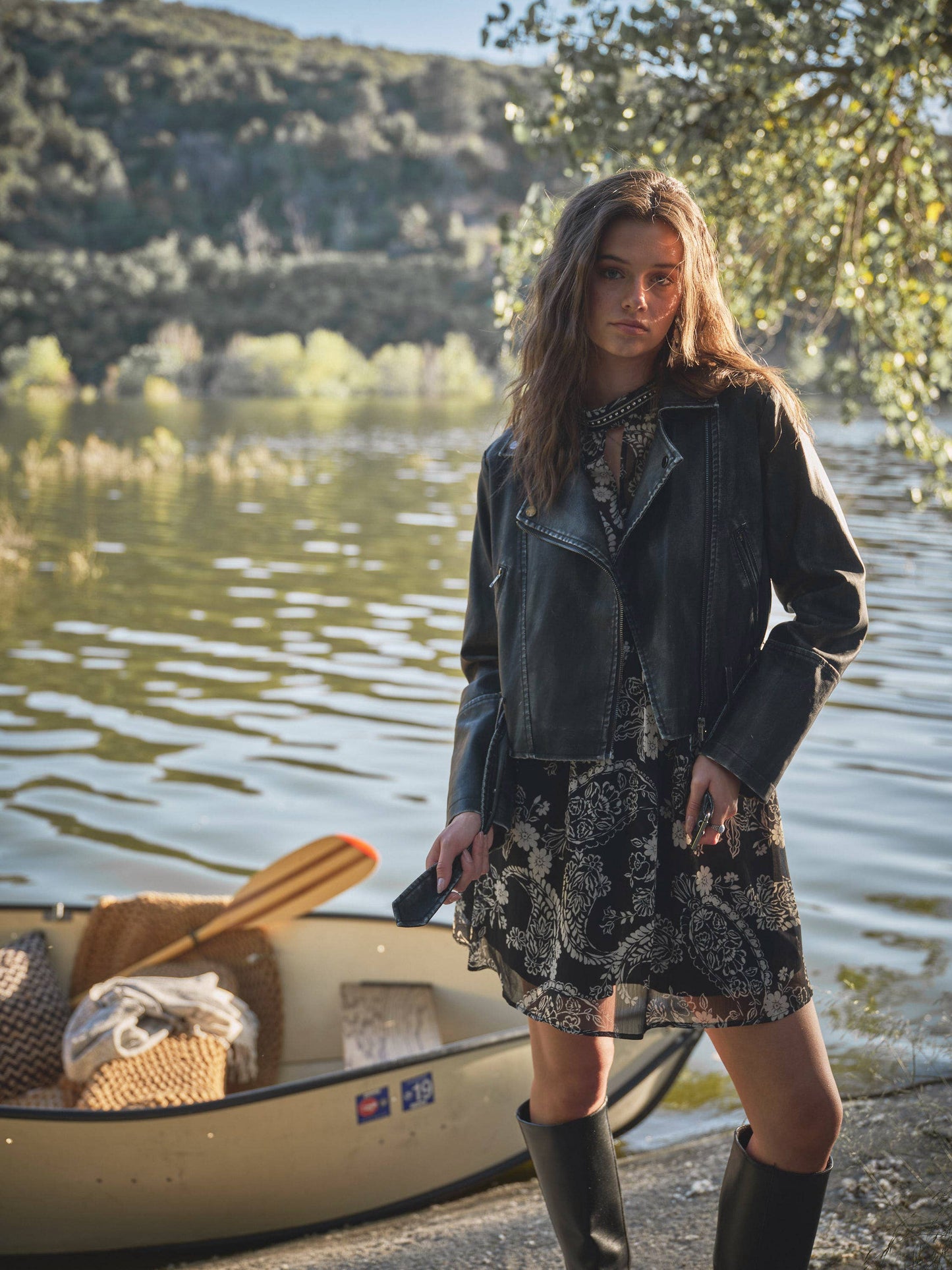 Washed Leather Moto Jacket: WASHED BLACK / S