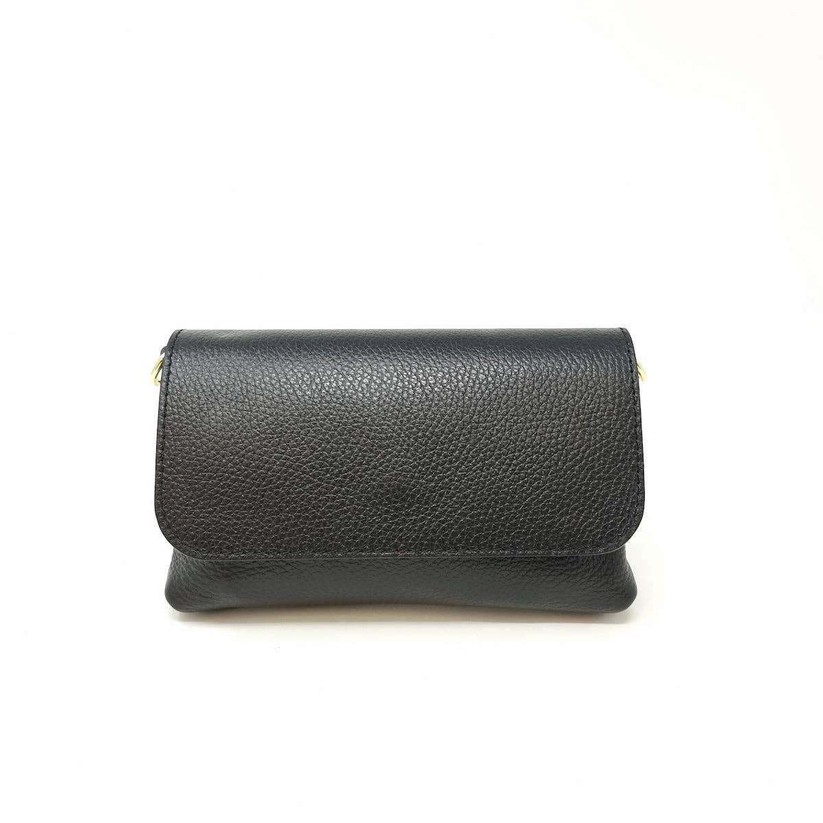 Italian Leather Crossbody Clutch with Chain Strap: Navy Blue