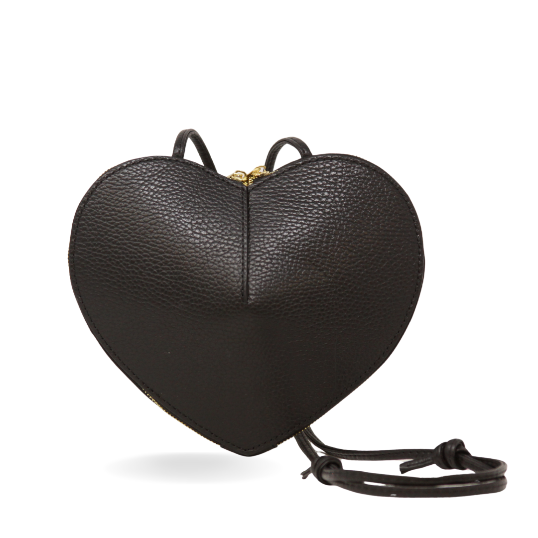 GENUINE ITALIAN LEATHER CROSSBODY HEART BAG: Black