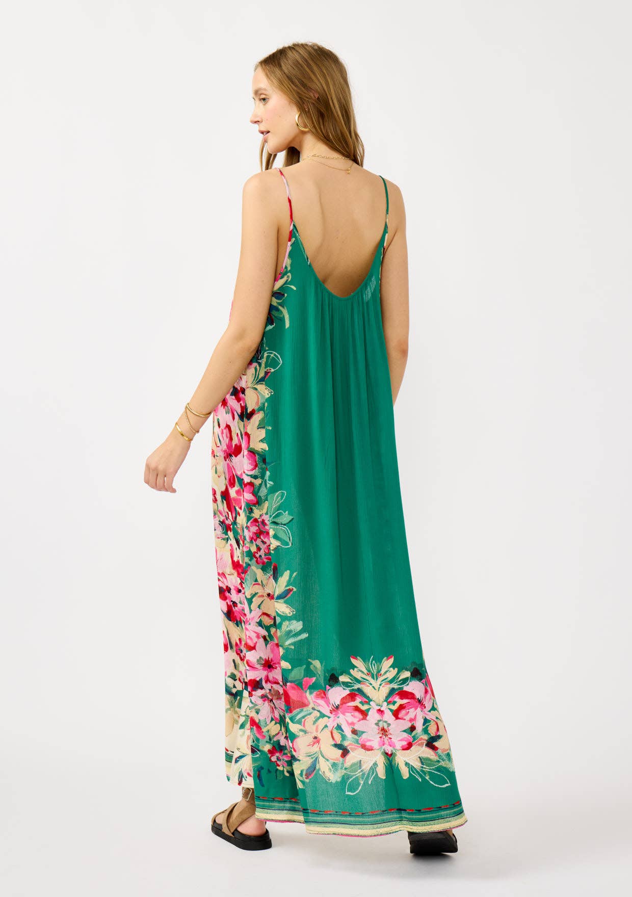 Spaghetti Strap High-Low Cover-Up Maxi Dress: IVORY/GREEN