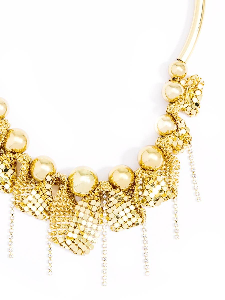 Crystal Fringe Metal Collar Necklace