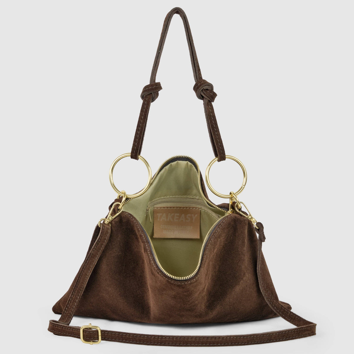 Italian Genuine Suede Shoulder Bag | Modena: Mocha Suede