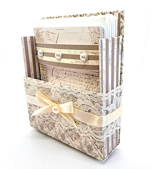 42-Pc Stationery Gift Box Set w/Desk Organizer, Ivory & Lace