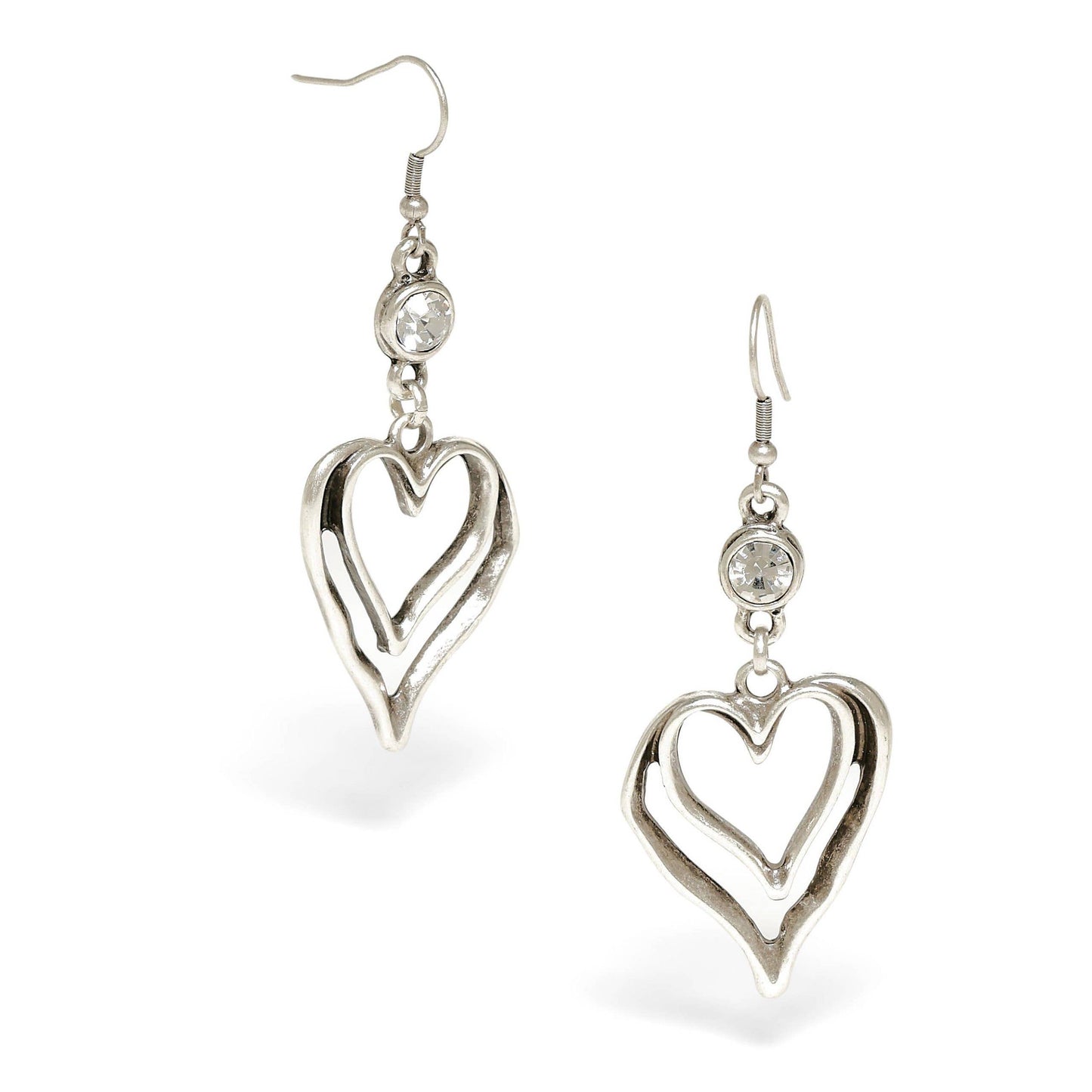 Handmade Heart Clear Crystal Pewter Earrings