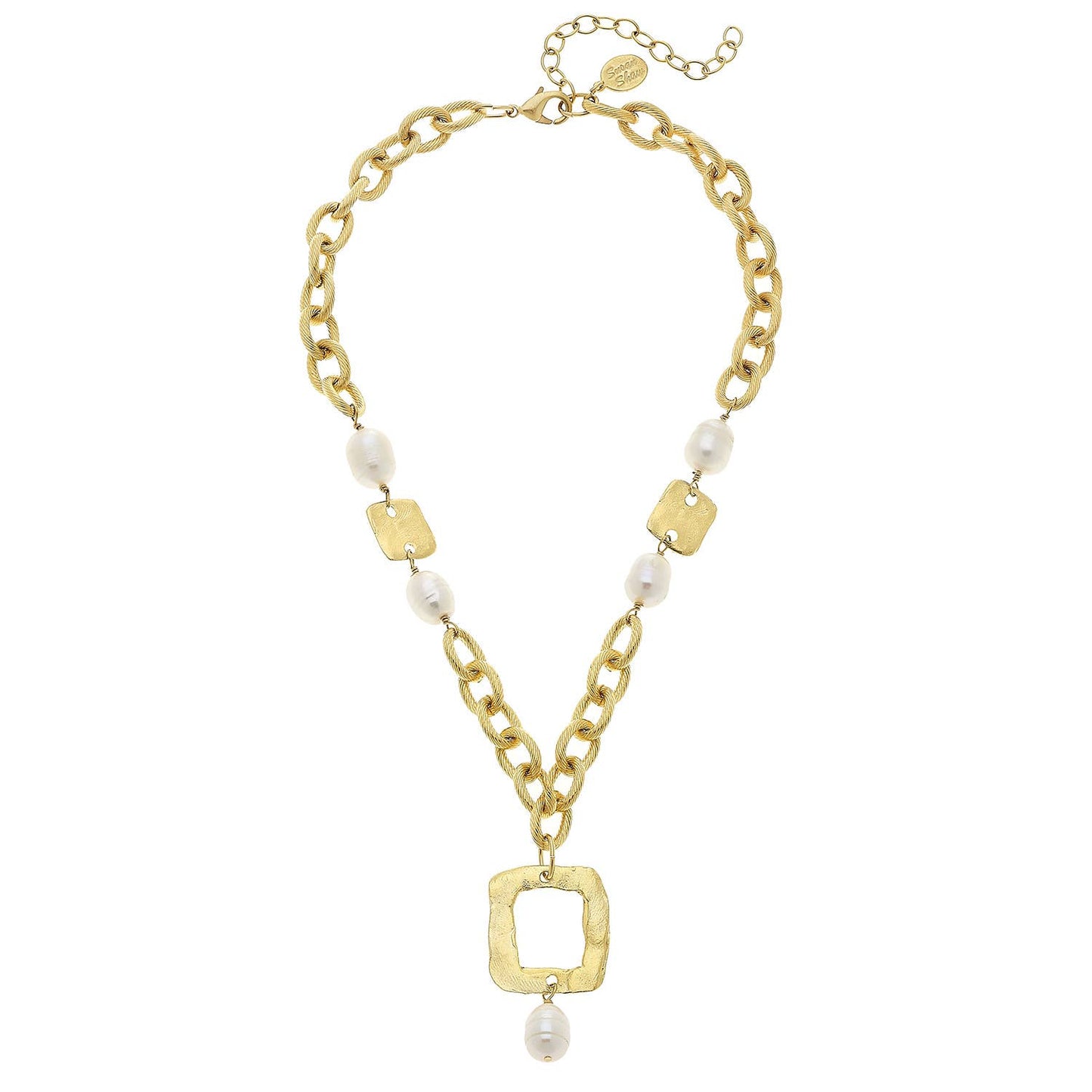 Susan Shaw freshwater pearl and gold link necklace handcrafted in the USA with triple-plated 24K gold.