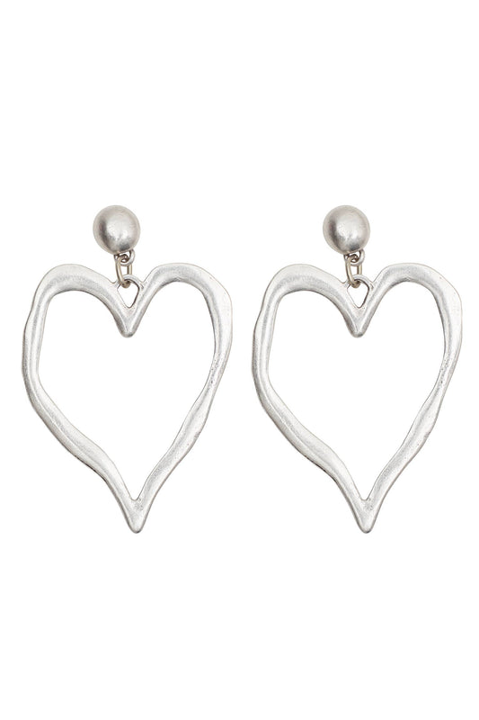 Open Heart Pewter Statement Earrings