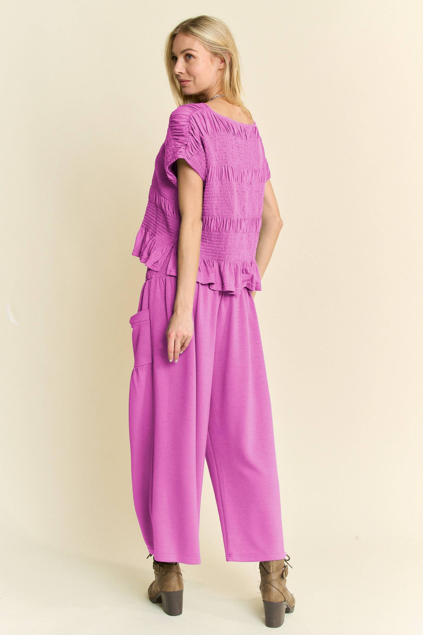 Smocked Ruffle Top & Wide Leg Pant Set