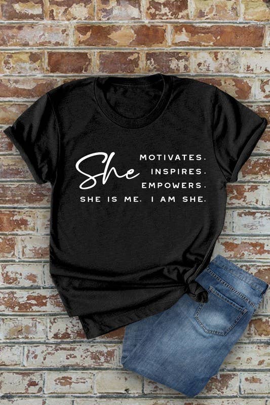 She Motivates, Inspires, Empowers, She Is Me, I Am She, Unisex Round Neck T-Shirt: Light Gold / M