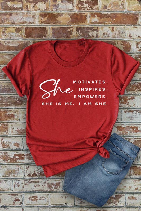 She Motivates, Inspires, Empowers, She Is Me, I Am She, Unisex Round Neck T-Shirt: Light Gold / M