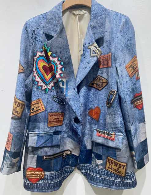 One Size Italian Denim Pop Art Patchwork Blazer