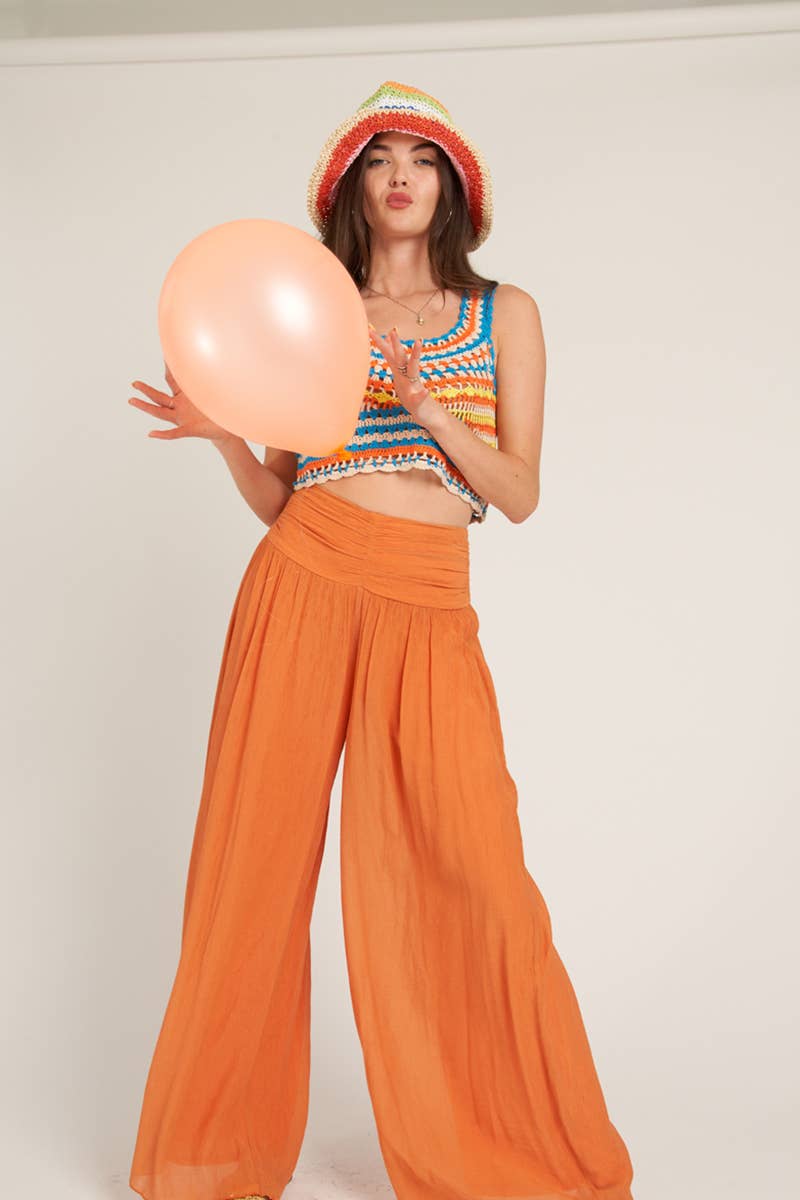 High-Waisted Shirred Wide Leg Pants | Effortless Chic Style