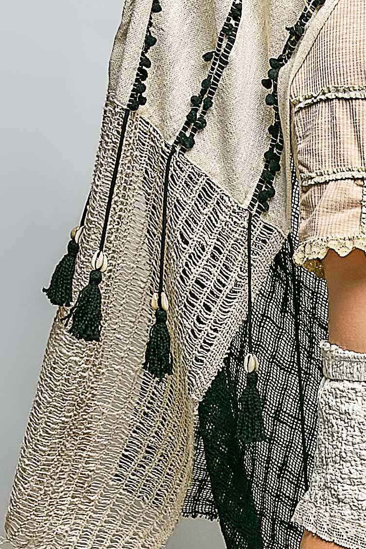Boho Embroidered Tassel Tie Midi Cardigan