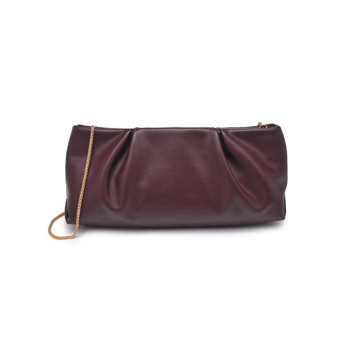 Pleated Vegan Leather Frame Clutch: Red