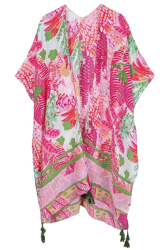 Floral Pattern Print Tassel Summer Kimono