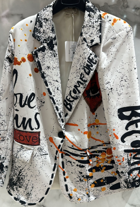 “Become One” Graphic Statement Blazer – Black & White