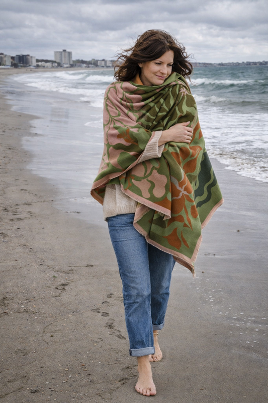 Green / Pink Marsh Fern Reversible Wrap