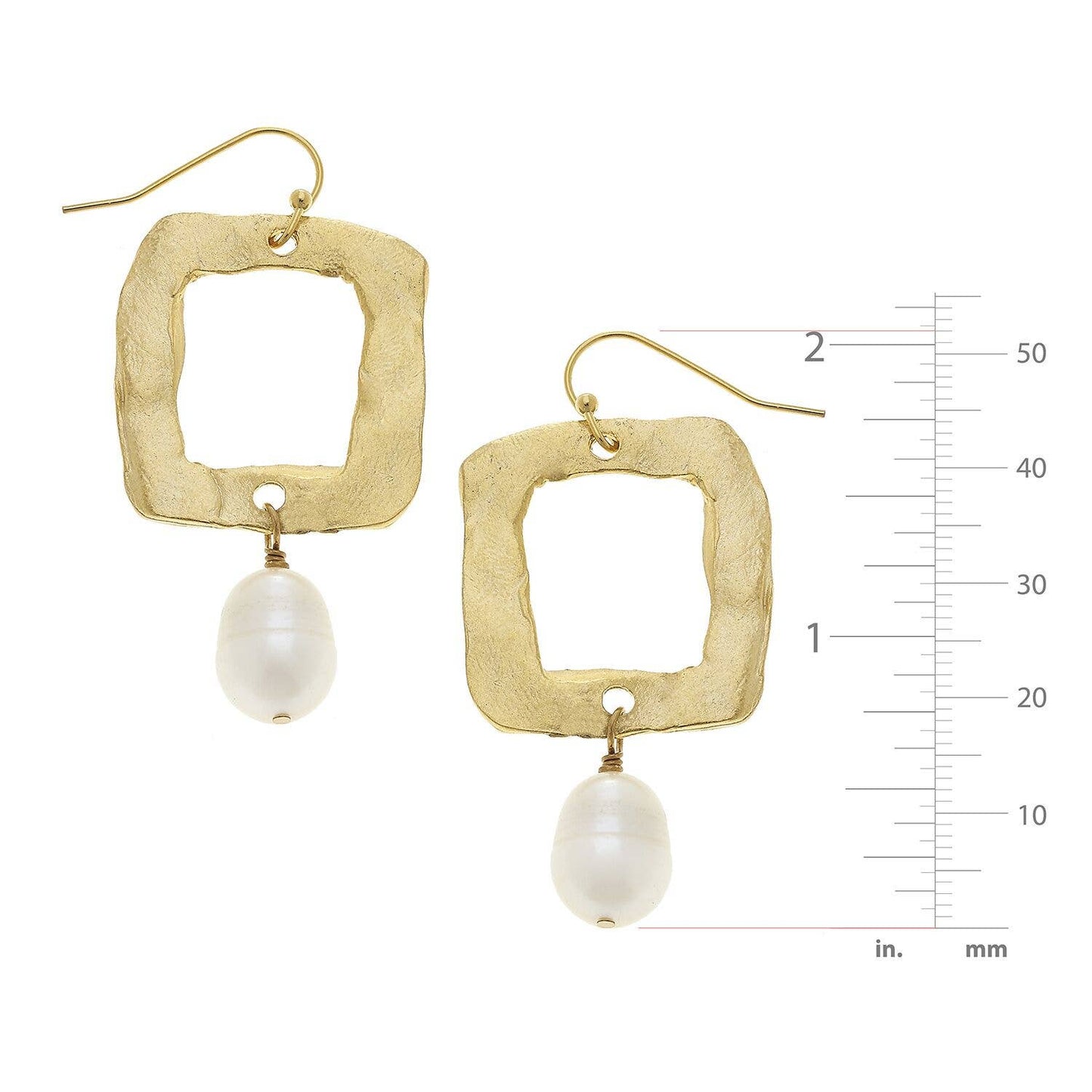 Susan Shaw Gold Open Square Freshwater Pearl Earrings