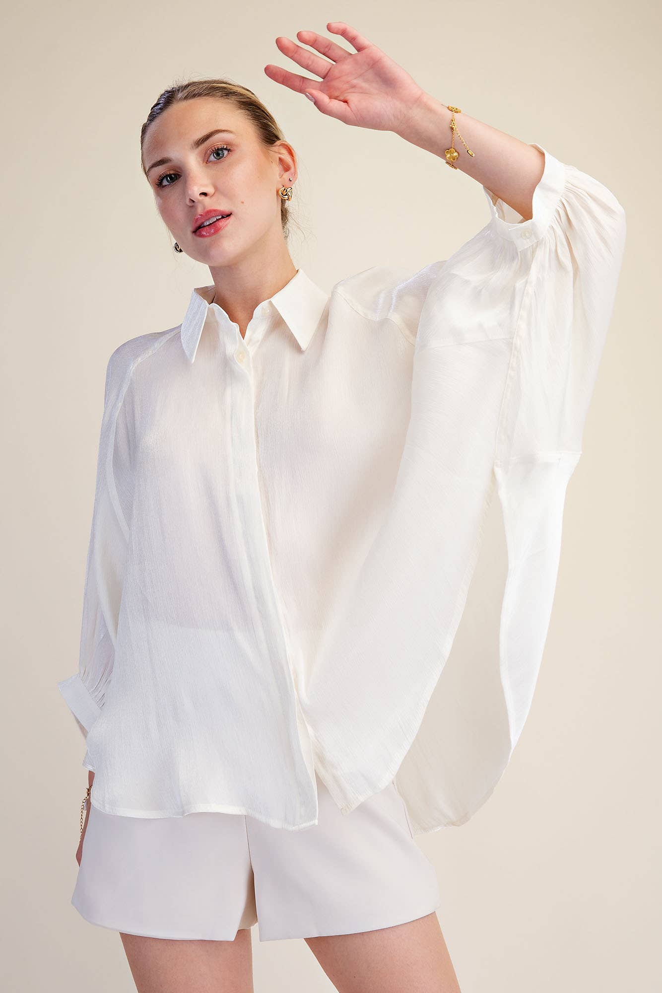 Metallic Statement Button-Down Blouse | B'Jeweled Jewelry & Accessories