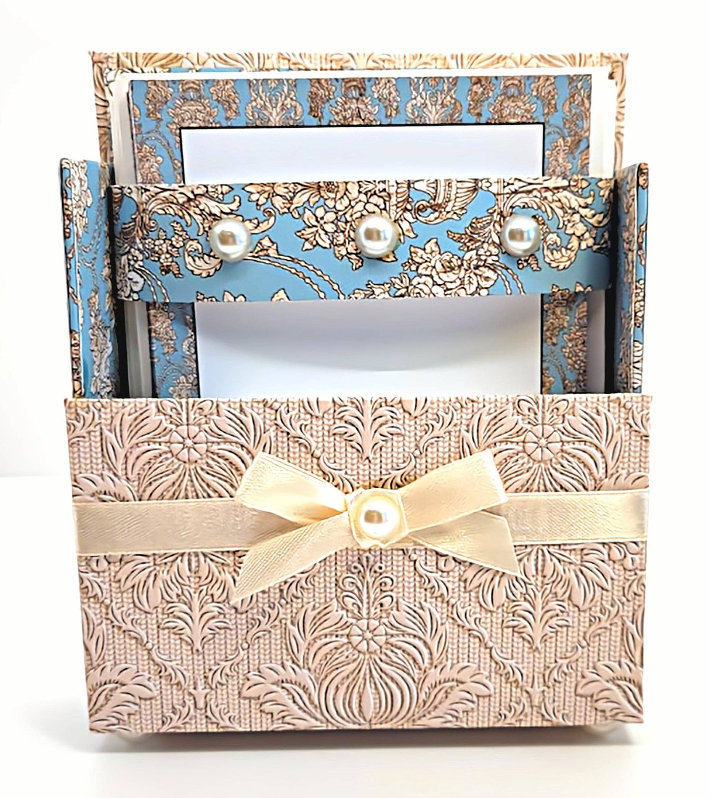 42-Pc Stationery Gift Box Set w/Desk Organizer, Blue & Ivory