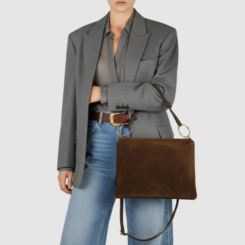 Italian Genuine Suede Shoulder Bag | Modena: Mocha Suede
