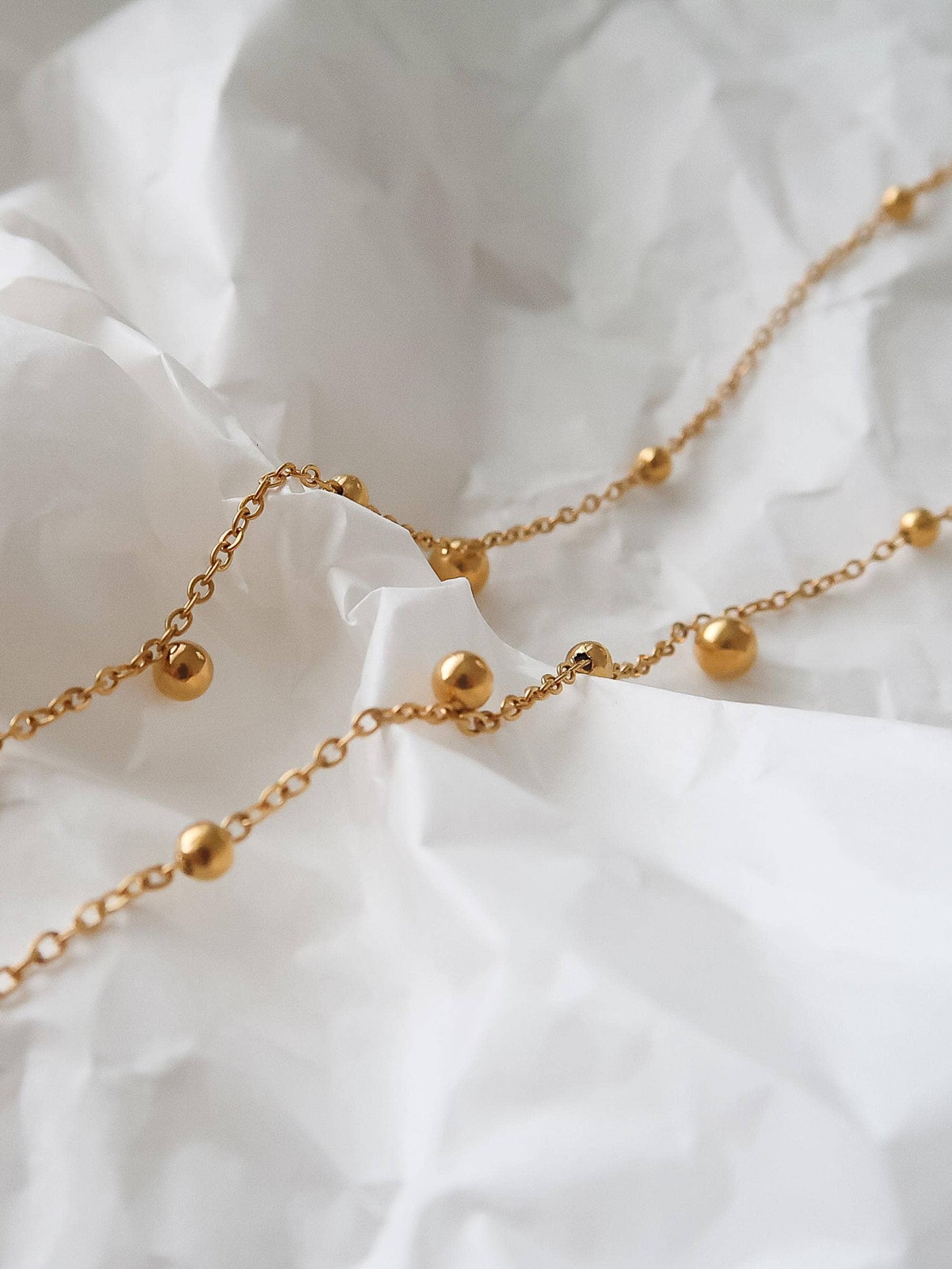 18K Gold Non-Tarnish Beaded Y Lariat Necklace