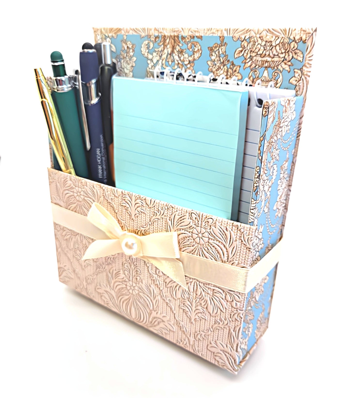 42-Pc Stationery Gift Box Set w/Desk Organizer, Blue & Ivory