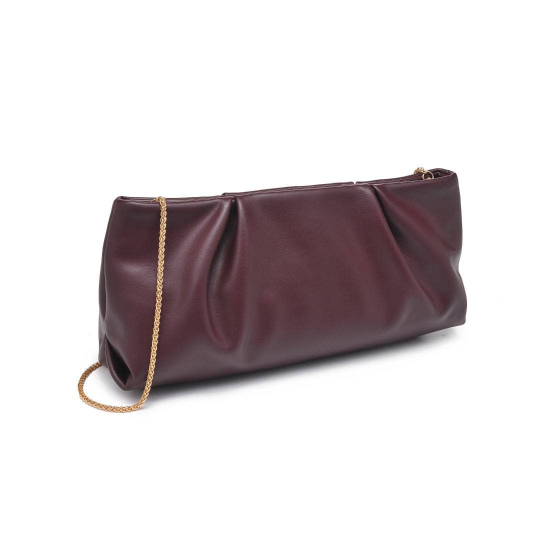 Pleated Vegan Leather Frame Clutch: Red