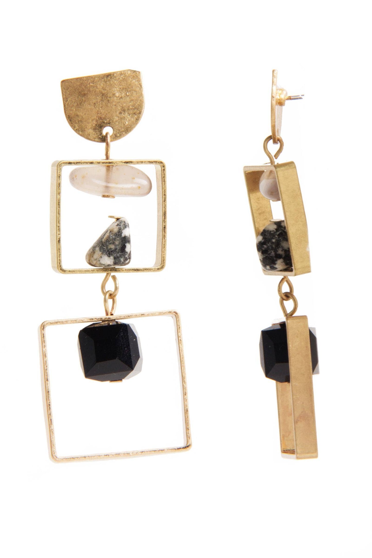 Bead & Stone Square Dangle Earrings