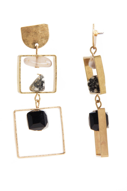 Bead & Stone Square Dangle Earrings