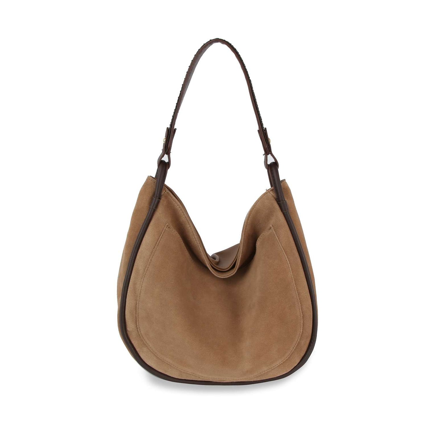 Brown leather handbag on a white background