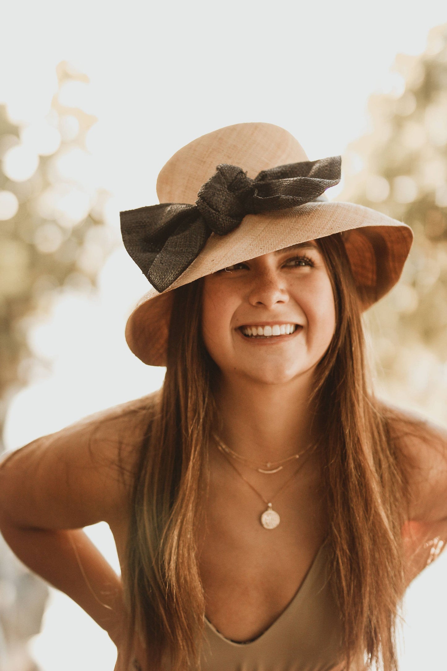 Cara 3" Brim Bucket Raffia Straw Sun Hats with Big Bow: Natural & Midori