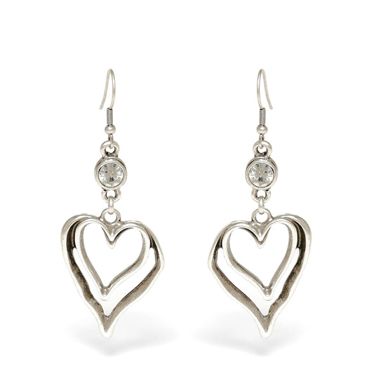 Handmade Heart Clear Crystal Pewter Earrings