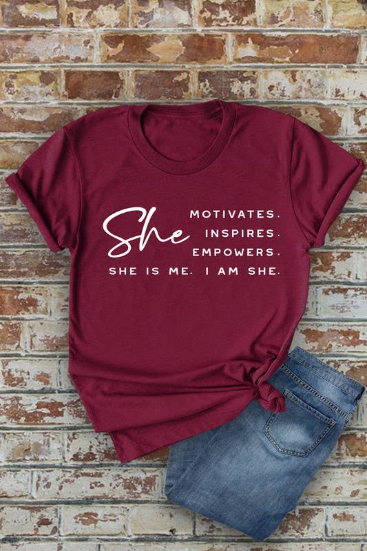She Motivates, Inspires, Empowers, She Is Me, I Am She, Unisex Round Neck T-Shirt: Light Gold / M