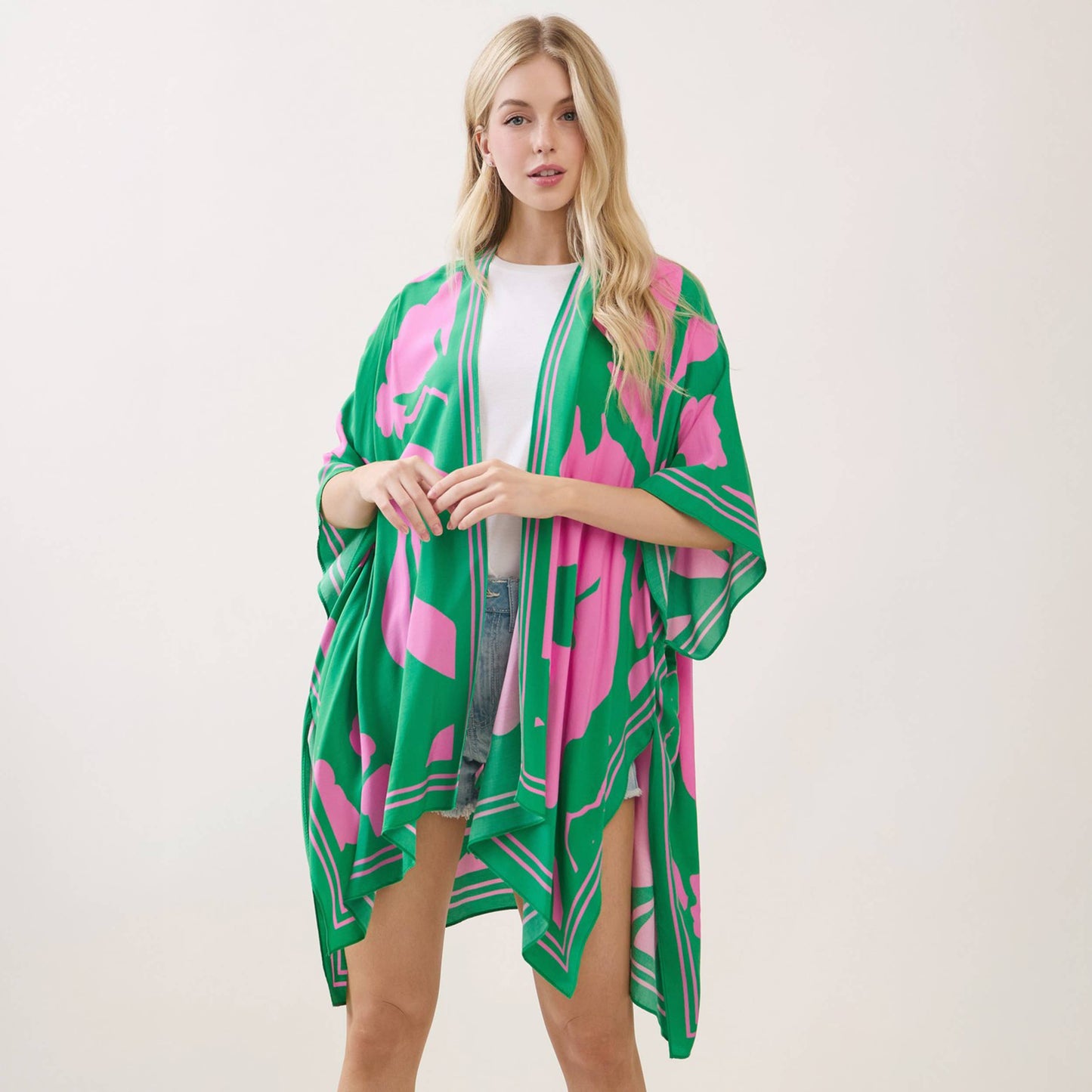 Abstract Big Flower Print Kimono Cover Up