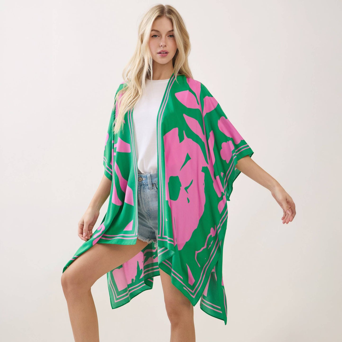 Abstract Big Flower Print Kimono Cover Up
