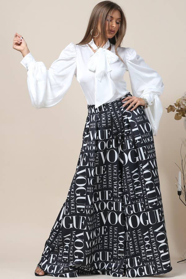 Vogue Print Wide Leg Palazzo Pants