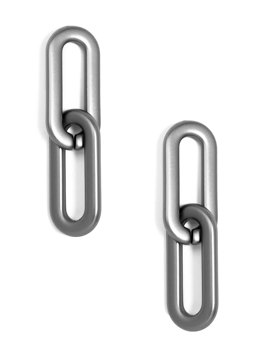 Modern Matte Link Drop Earrings --Gunmetal