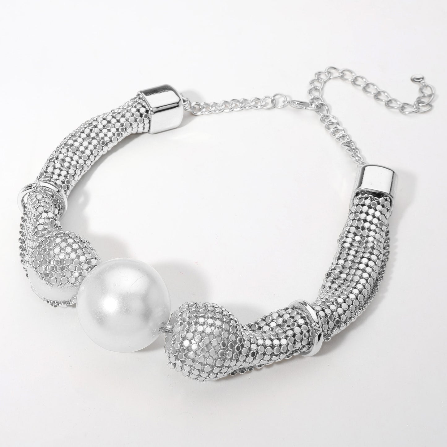 Silver Mesh and Pearl Necklace Set