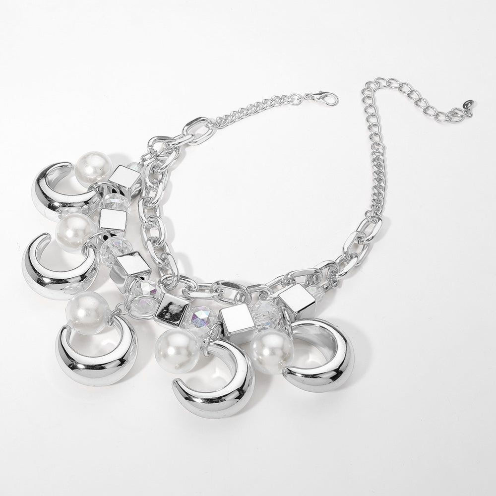 Silver-Tone Pearl Charm Necklace Set