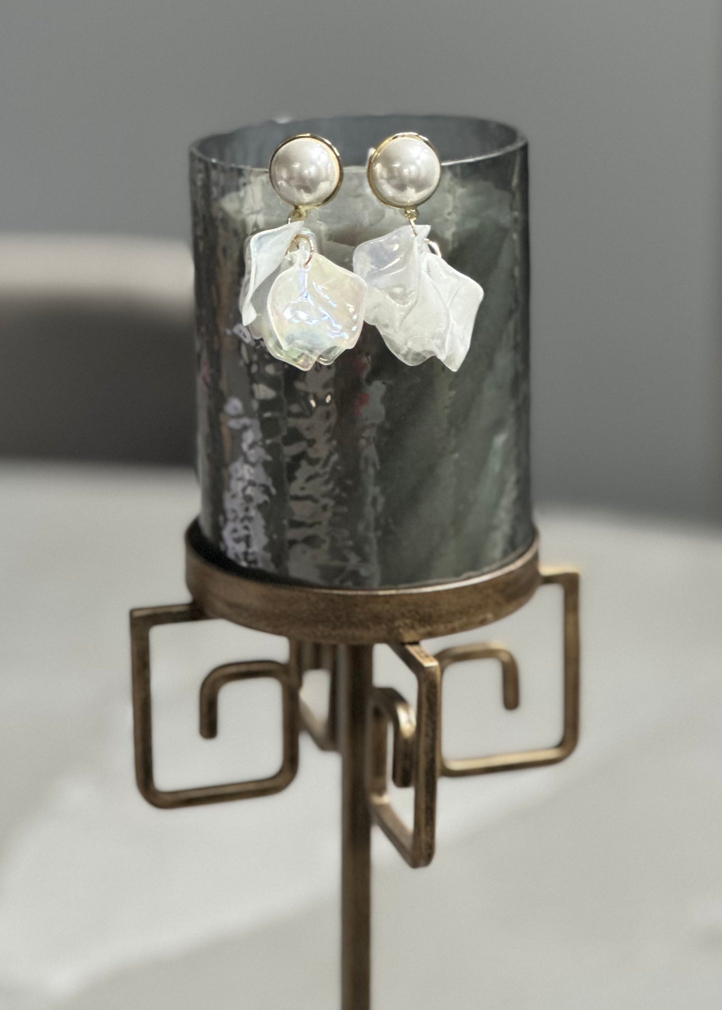 Pearl Stud Iridescent Floral Drop Earrings